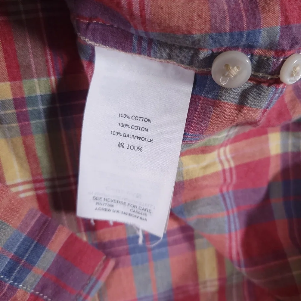 J Crew Shirt Mens Medium Red Yellow Blue Plaid Button Down Classic Cotton Casual